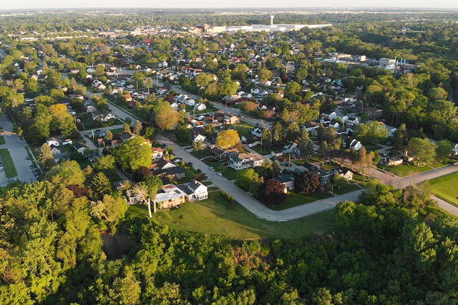 Illinois - Aerial View Of Small City In Illinois